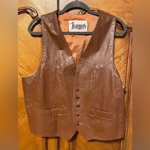 Vintage Diamond Leather Tan Brown Genuine Leather Vest Size 44 (Large)